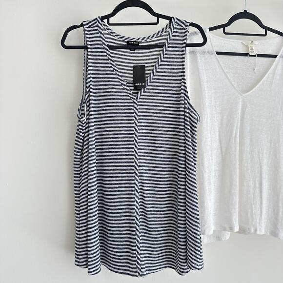 Torrid Tank H&M Top Lot of 2 XXL 2X Linen Blend Navy White Flowy Basic Minimalis - Picture 3 of 10